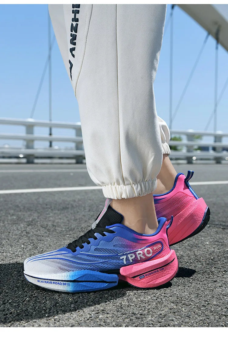 New Men's Carbon Plate Sneakers Outdoor Soft Sole Mesh Sports Shoes Running Shoes Light Anti-Slip Casual Couple Tennis Shoes